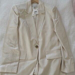Club Monaco Cream Tailored Single-Button Blazer